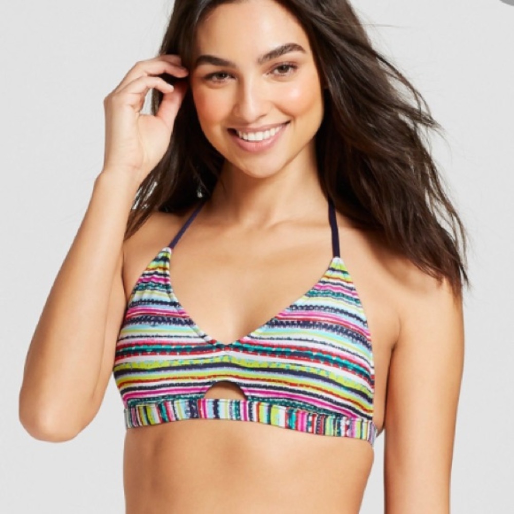 Mossimo Rainbow Striped Halter Bikini Top Size XL